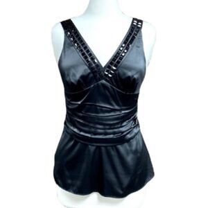 The Limited Black Beaded Sleeveless Ruched Blouse